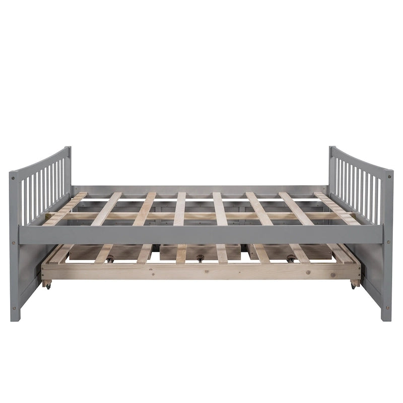 Lit de repos pleine taille blanc/gris avec lit gigogne et tiroirs, 2 couchages