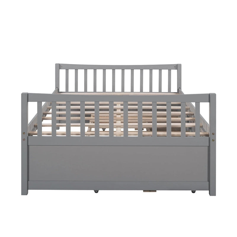Lit de repos pleine taille blanc/gris avec lit gigogne et tiroirs, 2 couchages
