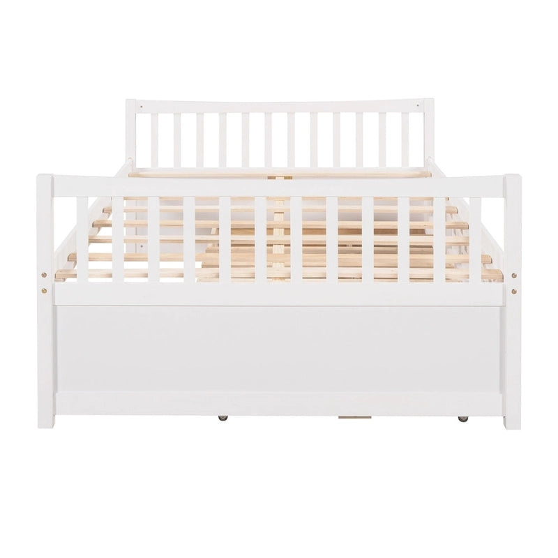 Lit de repos pleine taille blanc/gris avec lit gigogne et tiroirs, 2 couchages
