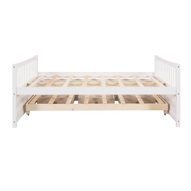 Lit de repos pleine taille blanc/gris avec lit gigogne et tiroirs, 2 couchages