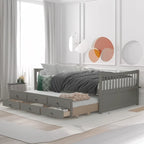 Lit de repos pleine taille blanc/gris avec lit gigogne et tiroirs, 2 couchages