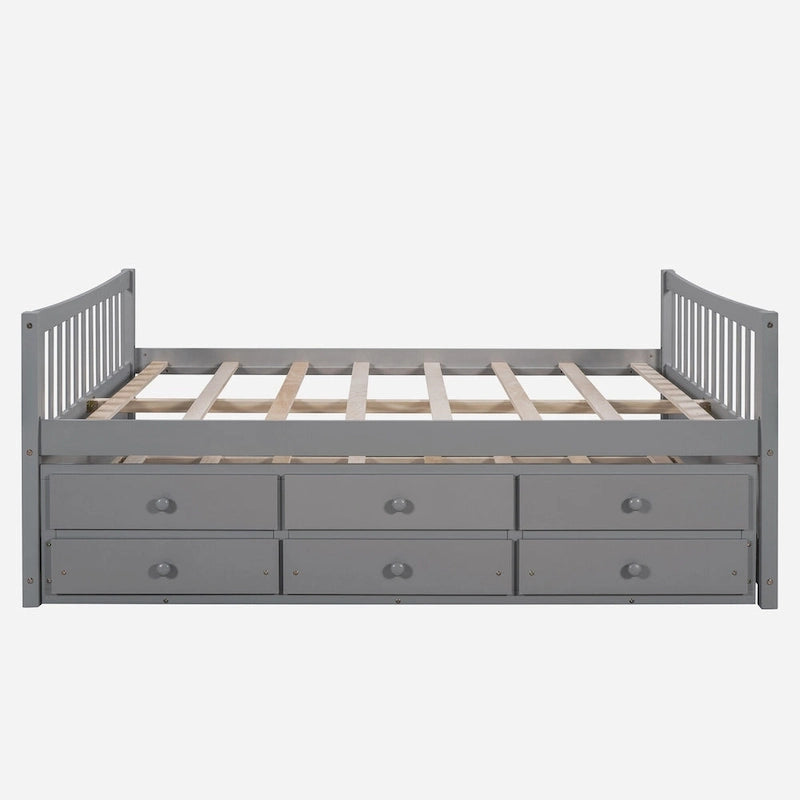 Lit de repos pleine taille blanc/gris avec lit gigogne et tiroirs, 2 couchages
