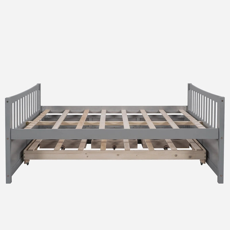 Lit de repos pleine taille blanc/gris avec lit gigogne et tiroirs, 2 couchages