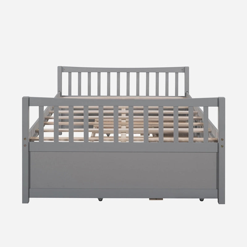 Lit de repos pleine taille blanc/gris avec lit gigogne et tiroirs, 2 couchages