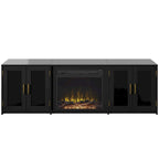 Meuble TV gris patiné/blanc/noir avec cheminée électrique et portes vitrées, pour 1 pièce