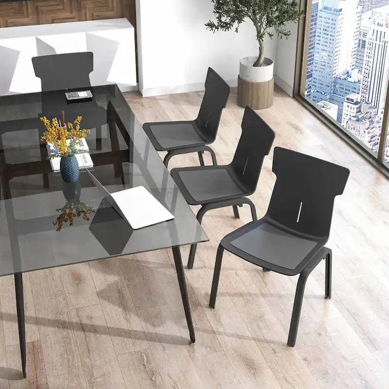 Chaise de bureau moderne noire empilable, siège unique, lot de 4