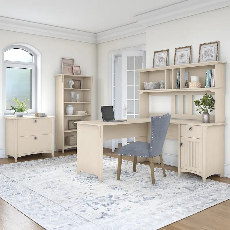 Suite de bureau en L blanche, 4 pièces, 1 personne