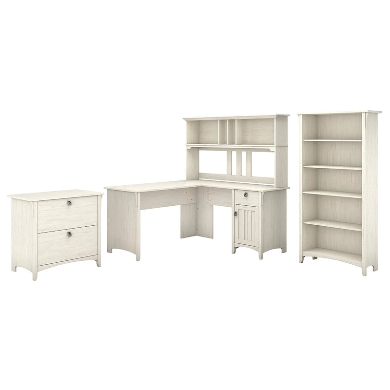 Suite de bureau en L blanche, 4 pièces, 1 personne