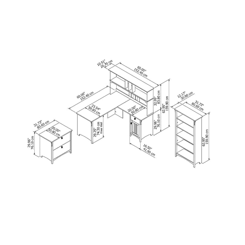 Suite de bureau en L blanche, 4 pièces, 1 personne