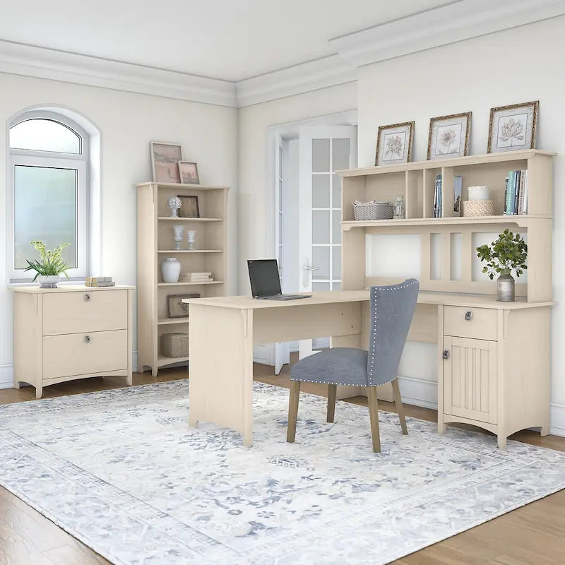 Suite de bureau en L blanche, 4 pièces, 1 personne