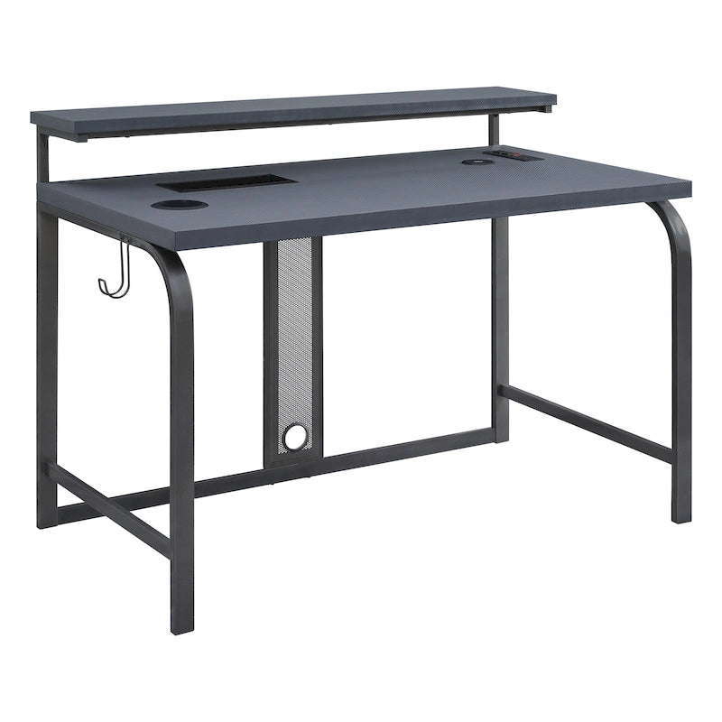 Bureau de jeu contemporain noir, LED RVB, simple, étagère surélevée pour moniteur