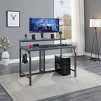 Bureau de jeu contemporain noir, LED RVB, simple, étagère surélevée pour moniteur