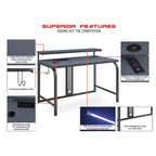 Bureau de jeu contemporain noir, LED RVB, simple, étagère surélevée pour moniteur