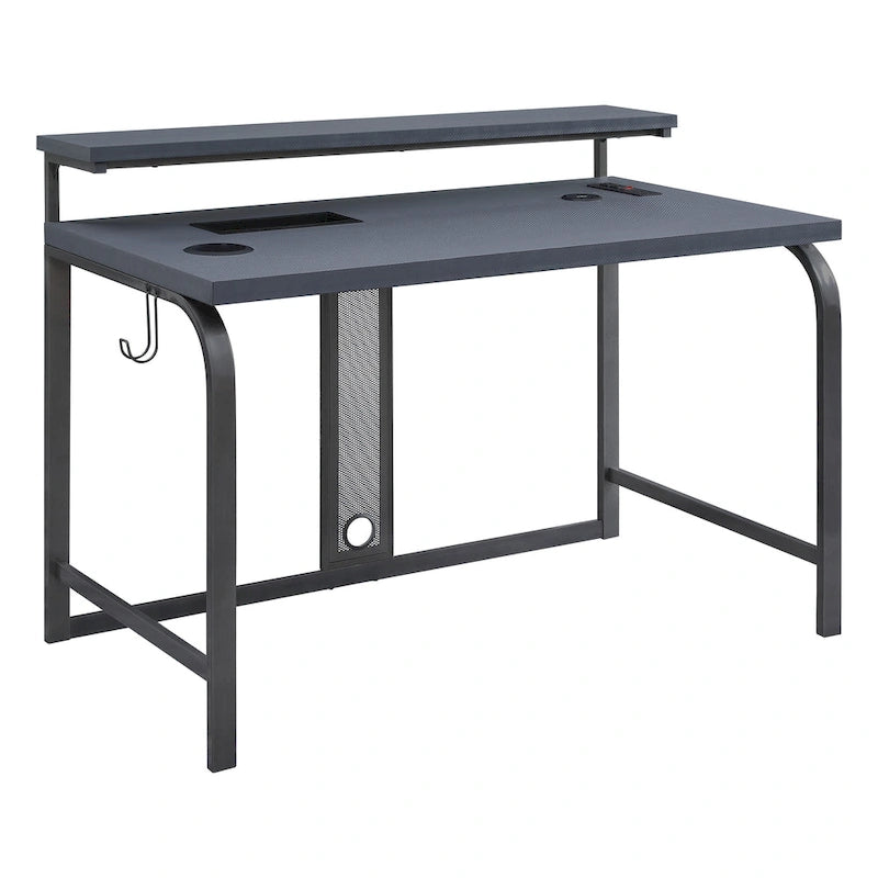 Bureau de jeu contemporain noir, LED RVB, simple, étagère surélevée pour moniteur