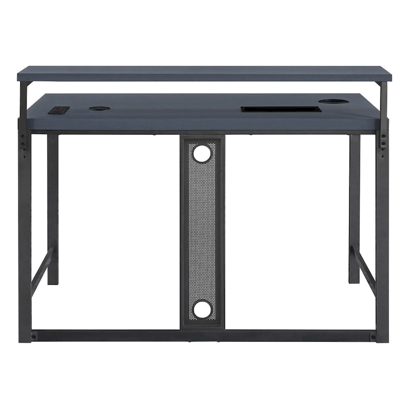Bureau de jeu contemporain noir, LED RVB, simple, étagère surélevée pour moniteur