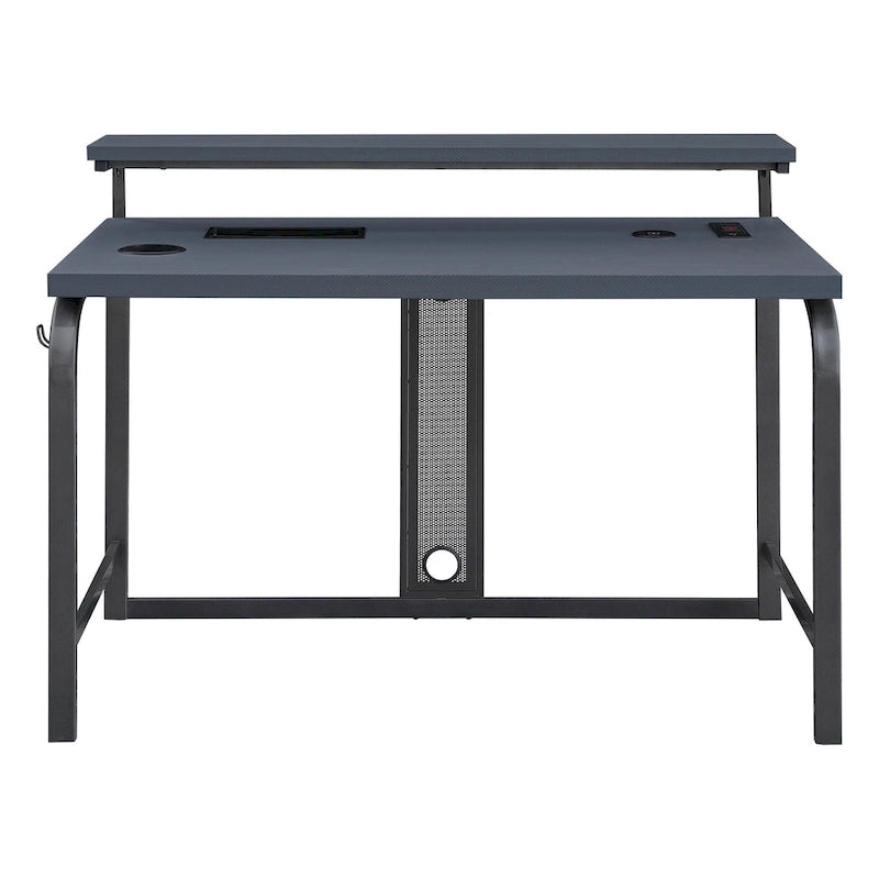 Bureau de jeu contemporain noir, LED RVB, simple, étagère surélevée pour moniteur