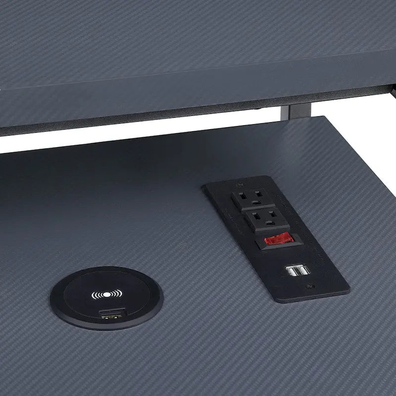 Bureau de jeu contemporain noir, LED RVB, simple, étagère surélevée pour moniteur