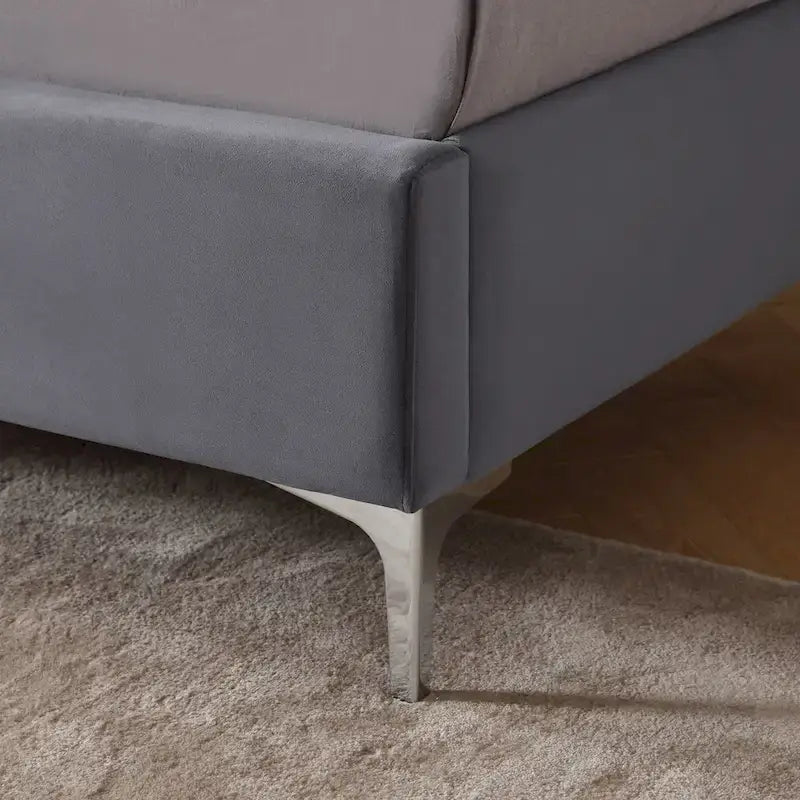 Lit plateforme Queen en velours gris/bleu/noir/beige, tête de lit ailée capitonnée, pour 1 à 2 personnes