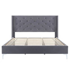 Lit plateforme Queen en velours gris/bleu/noir/beige, tête de lit ailée capitonnée, pour 1 à 2 personnes