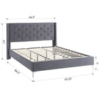 Lit plateforme Queen en velours gris/bleu/noir/beige, tête de lit ailée capitonnée, pour 1 à 2 personnes