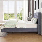 Lit plateforme Queen en velours gris/bleu/noir/beige, tête de lit ailée capitonnée, pour 1 à 2 personnes