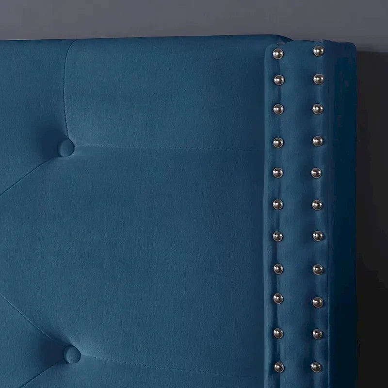 Lit plateforme Queen en velours gris/bleu/noir/beige, tête de lit ailée capitonnée, pour 1 à 2 personnes