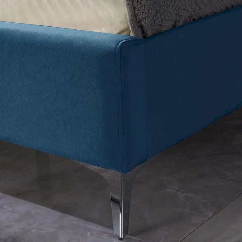 Lit plateforme Queen en velours gris/bleu/noir/beige, tête de lit ailée capitonnée, pour 1 à 2 personnes