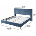Lit plateforme Queen en velours gris/bleu/noir/beige, tête de lit ailée capitonnée, pour 1 à 2 personnes