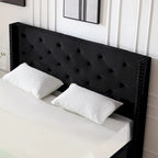 Lit plateforme Queen en velours gris/bleu/noir/beige, tête de lit ailée capitonnée, pour 1 à 2 personnes