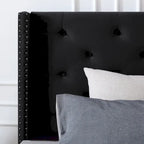 Lit plateforme Queen en velours gris/bleu/noir/beige, tête de lit ailée capitonnée, pour 1 à 2 personnes