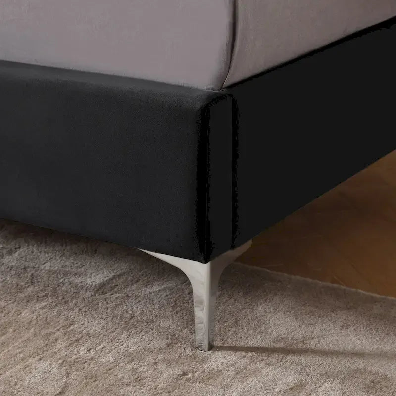 Lit plateforme Queen en velours gris/bleu/noir/beige, tête de lit ailée capitonnée, pour 1 à 2 personnes