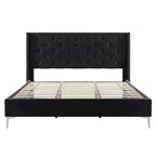 Lit plateforme Queen en velours gris/bleu/noir/beige, tête de lit ailée capitonnée, pour 1 à 2 personnes