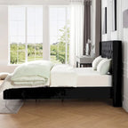 Lit plateforme Queen en velours gris/bleu/noir/beige, tête de lit ailée capitonnée, pour 1 à 2 personnes