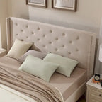 Lit plateforme Queen en velours gris/bleu/noir/beige, tête de lit ailée capitonnée, pour 1 à 2 personnes