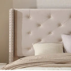 Lit plateforme Queen en velours gris/bleu/noir/beige, tête de lit ailée capitonnée, pour 1 à 2 personnes