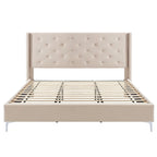 Lit plateforme Queen en velours gris/bleu/noir/beige, tête de lit ailée capitonnée, pour 1 à 2 personnes