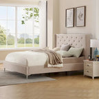 Lit plateforme Queen en velours gris/bleu/noir/beige, tête de lit ailée capitonnée, pour 1 à 2 personnes