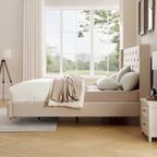 Lit plateforme Queen en velours gris/bleu/noir/beige, tête de lit ailée capitonnée, pour 1 à 2 personnes