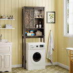 Meuble de rangement WC blanc/marron avec porte coulissante type grange, montage par 1 personne