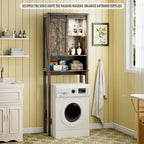 Meuble de rangement WC blanc/marron avec porte coulissante type grange, montage par 1 personne