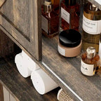 Meuble de rangement WC blanc/marron avec porte coulissante type grange, montage par 1 personne