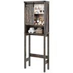 Meuble de rangement WC blanc/marron avec porte coulissante type grange, montage par 1 personne