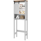Meuble de rangement WC blanc/marron avec porte coulissante type grange, montage par 1 personne