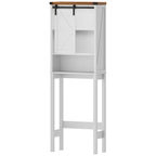 Meuble de rangement WC blanc/marron avec porte coulissante type grange, montage par 1 personne