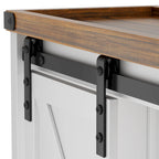 Meuble de rangement WC blanc/marron avec porte coulissante type grange, montage par 1 personne