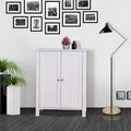 Armoire de rangement blanche à deux portes avec étagères réglables, assemblage par 1 personne