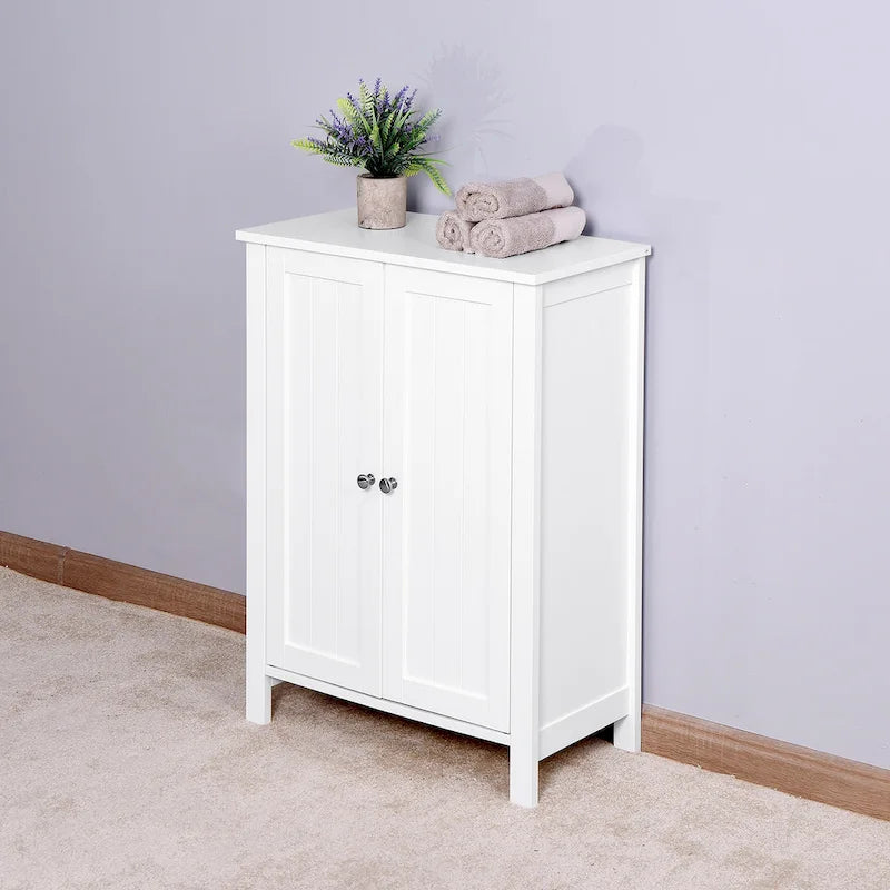Armoire de rangement blanche à deux portes avec étagères réglables, assemblage par 1 personne