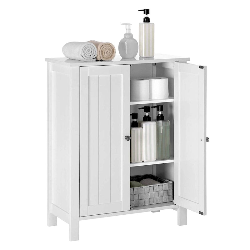 Armoire de rangement blanche à deux portes avec étagères réglables, assemblage par 1 personne