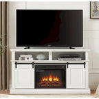 Media Console Table with Storage Cabinet, Mid Century Modern TV Console with 23 Fireplace Insert, Multipurpose Sliding Door TV