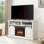 Meuble TV blanc antique de 58 po avec portes coulissantes et rangement, convient aux téléviseurs jusqu'à 65 po